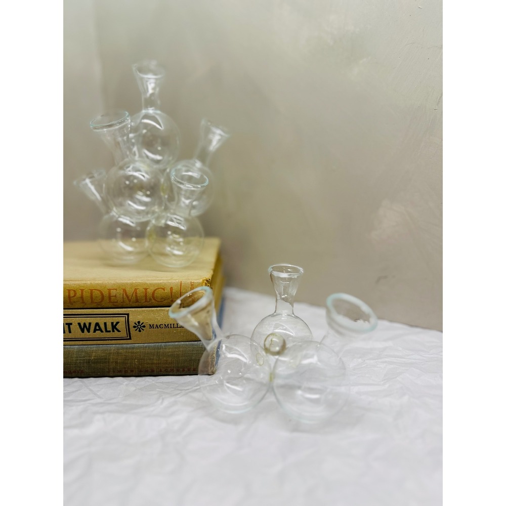 Set of 3 Hand Blown Clear Glass Cluster Bud Vases Sculptural Propagation Vases